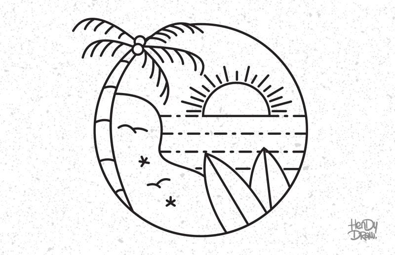 Surf line art stamp in modern flat style. Paradise t-shirt design for sale