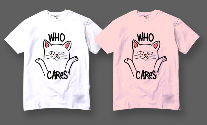 Who Cares Cat Psd and Png File t shirt design template