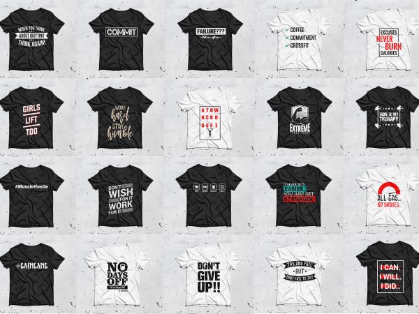 20 GYM T shirt designs for commercial use