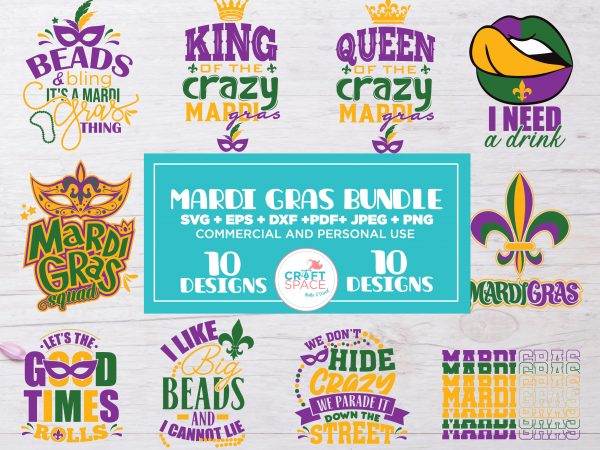 Mardi gras bundle svg, png, eps, jpeg, dxf, pdf, clipboard for print or cut cameo and cricut t shirt designs for sale