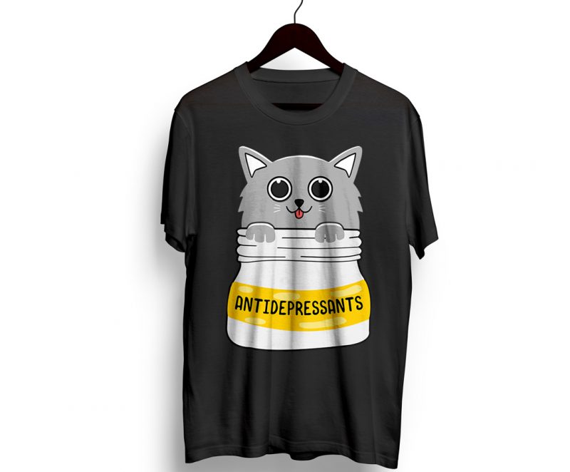 CAT – Antidepressants – Meow – cat pet Lovely t shirt design SVG EPS AI and PNG