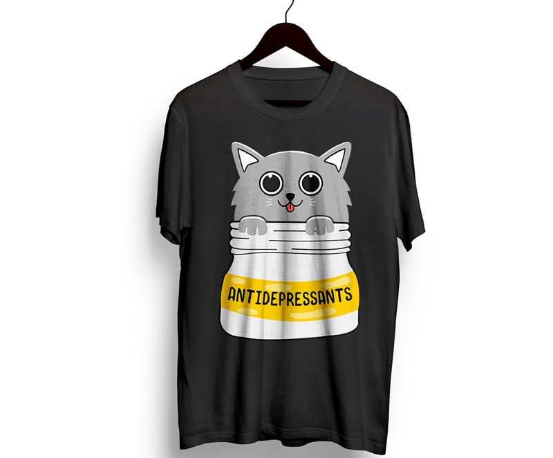 CAT - Antidepressants - Meow - cat pet Lovely t shirt design SVG EPS AI