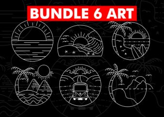 6 Design Bundle Spring Summer Holiday Line art t shirt design for download