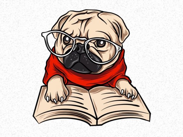 Nerd pug dog puppies png transparent background print ready t shirt design