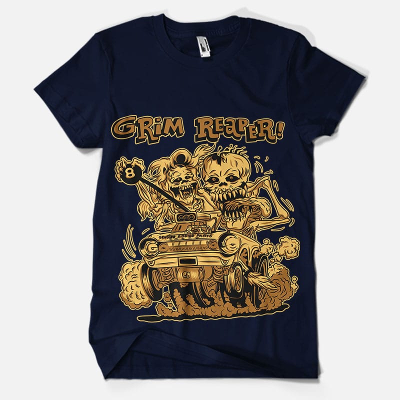 Grim Reaper Hell Car t-shirt design for commercial use