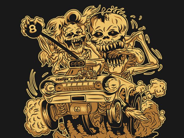 Grim reaper hell car t-shirt design for commercial use