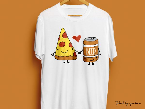 I love pizza and beer hand-drawn commercial use t-shirt design