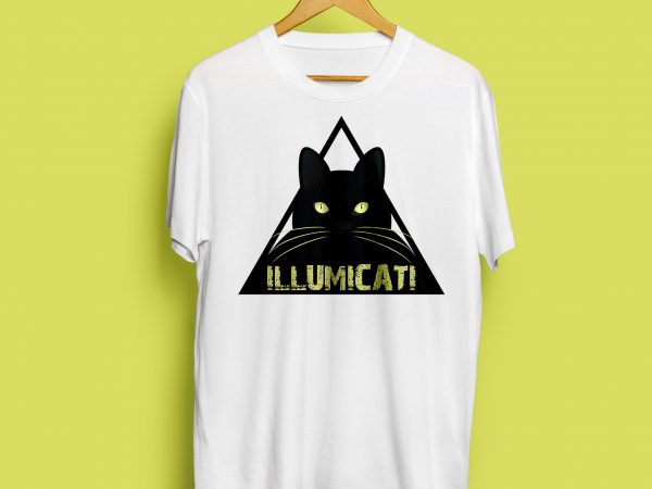 Illumicati cat funny graphic t-shirt design for commercial use