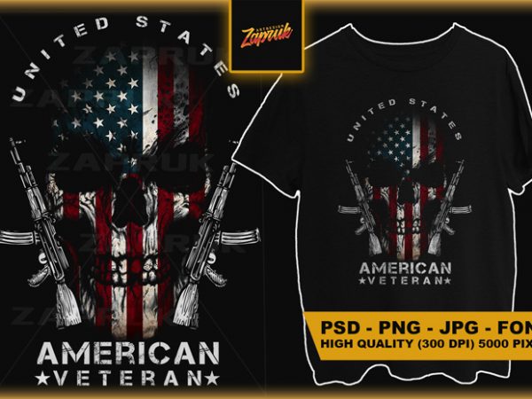 Usa american veteran skull #3 t-shirt design for commercial use
