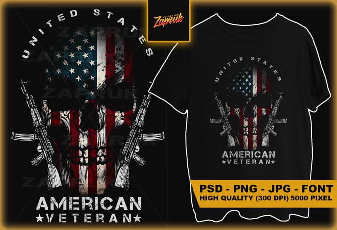 USA American Veteran Skull #3 t-shirt design for commercial use