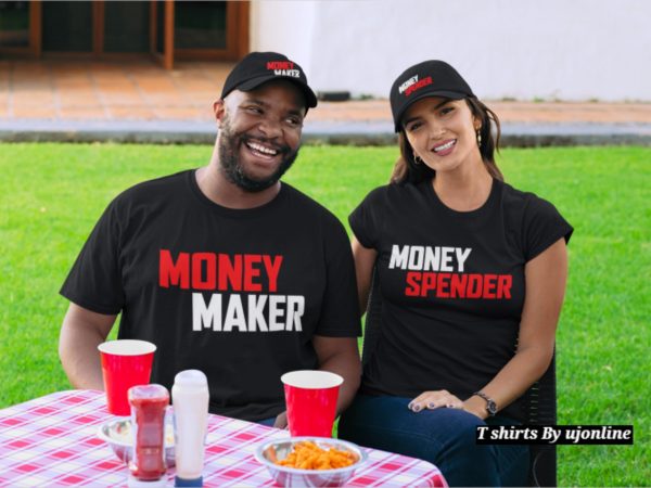 Money maker – money spender buy t shirt design (model mockup free)