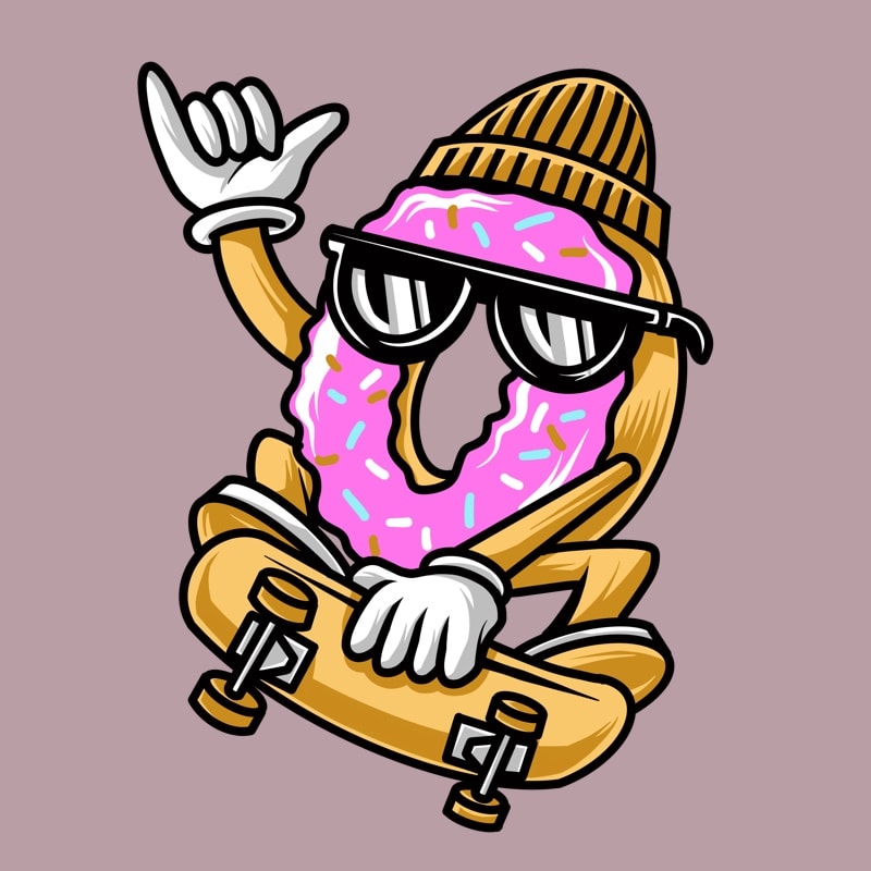 Donut Skateboarding PNG, PSD, PDF Transparant background t-shirt design for commercial use