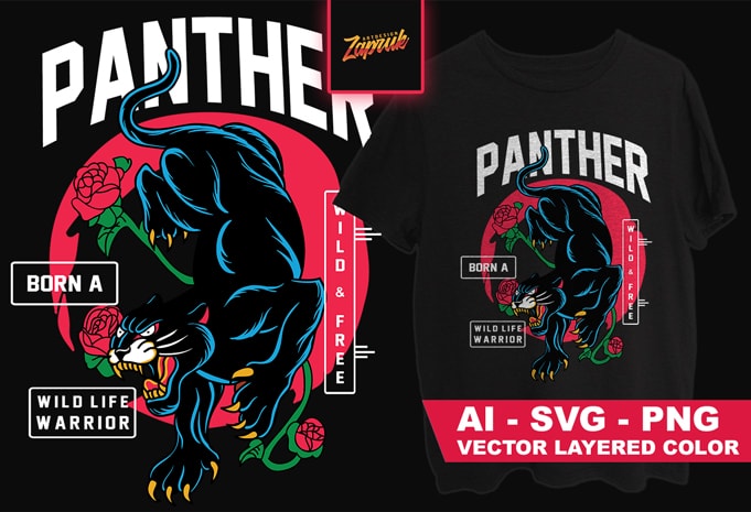 WILD PANTHER – Tshirt design for sale AI, SVG,PNG