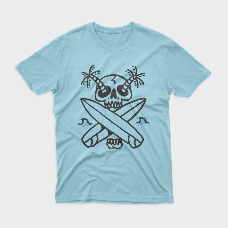 Skull Surf Beach t shirt design for download