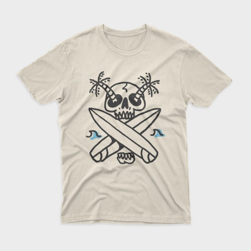 Skull Surf Beach t shirt design for download
