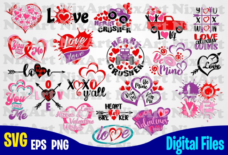 Valentines day Bundle, 20 t shirt vector designs, Love, Valentine, Heart, Funny Valentine designs bundle svg eps, png files for cutting machines and print t