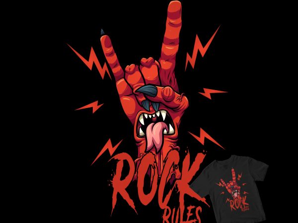 ROCK N ROLL RULES DEVIL ZOMBIE HAND shirt design t shirt design for purchase ROCK N ROLL RULES DEVIL ZOMBIE HAND shirt design t shirt design for purchase