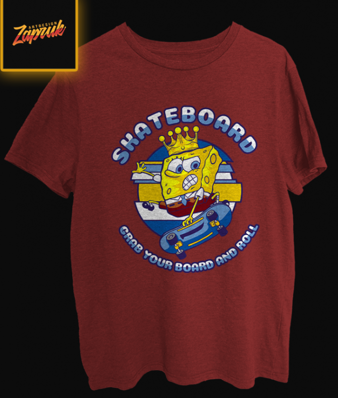 Cartoon Spongebob Skateboard PNG – ready made tshirt design