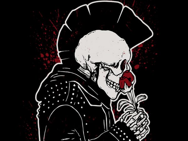 Skull punk in love t shirt design template