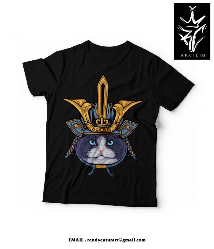 SAMURAI CAT ILLUSTRATION graphic t-shirt design