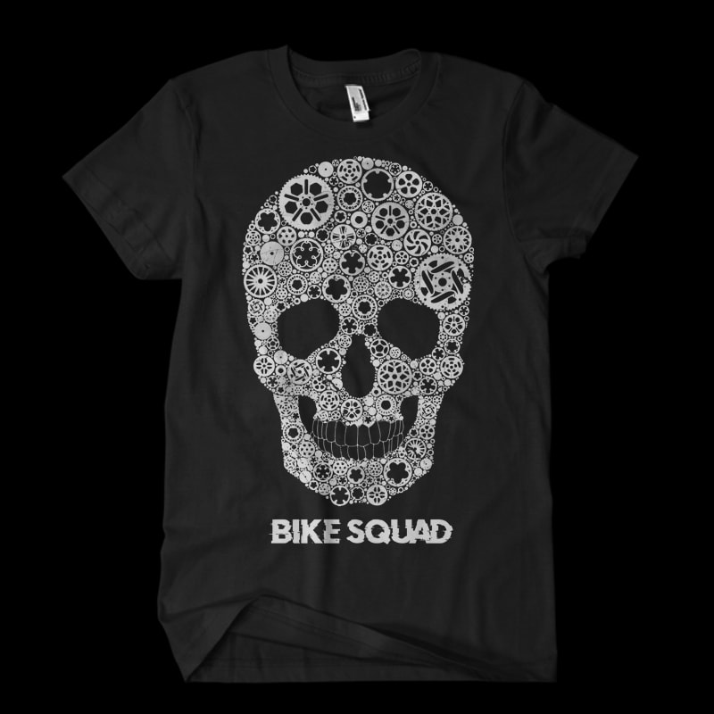 bike gear skull t-shirt design for commercial use