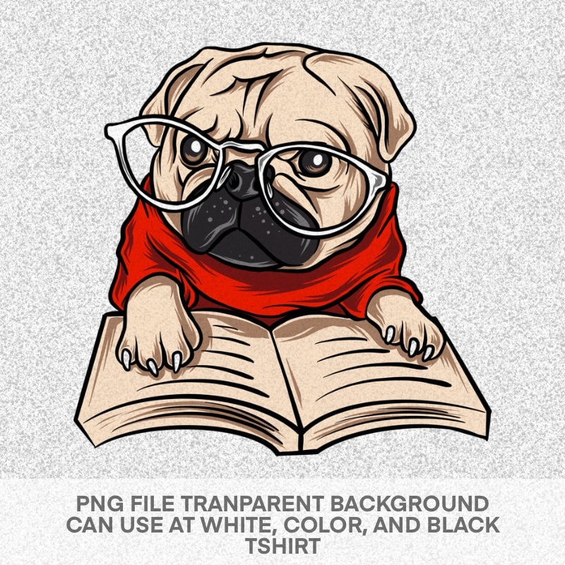 Nerd Pug Dog Puppies PNG Transparent Background print ready t shirt design