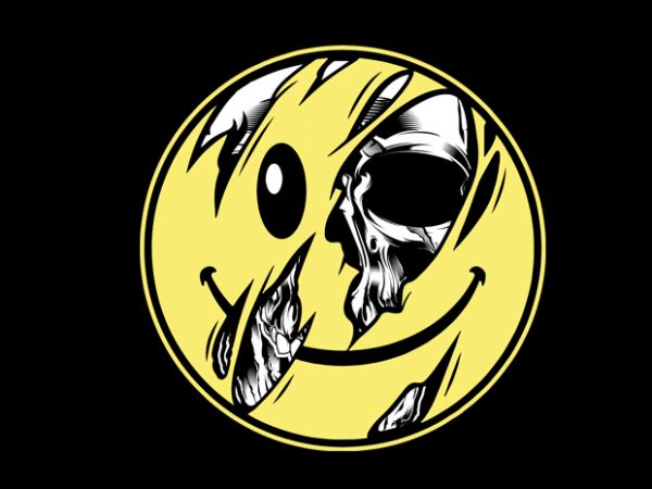 Skull dead in side emoticon t shirt design to buy