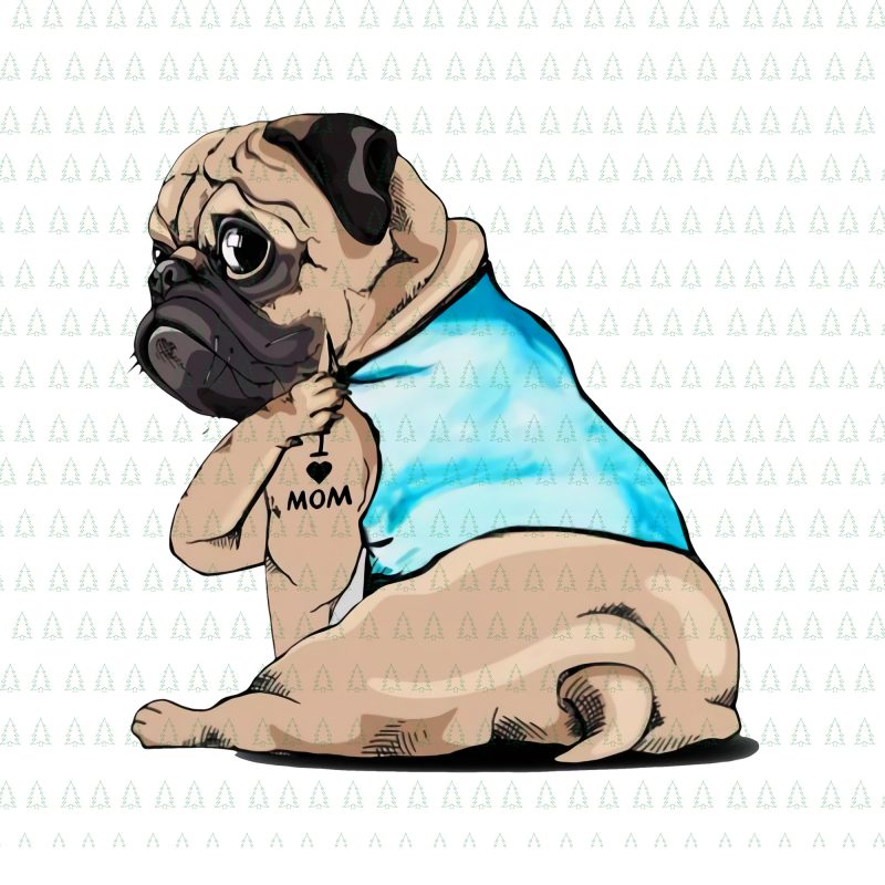 Dog Has Tattoo I Love Mom Pug for Best Dog Mother 