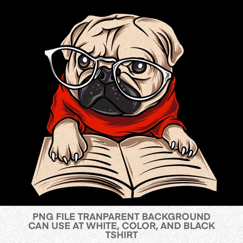 Nerd Pug Dog Puppies PNG Transparent Background print ready t shirt design