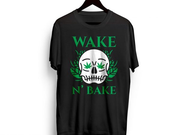 Wake & bake skull graphic t-shirt design