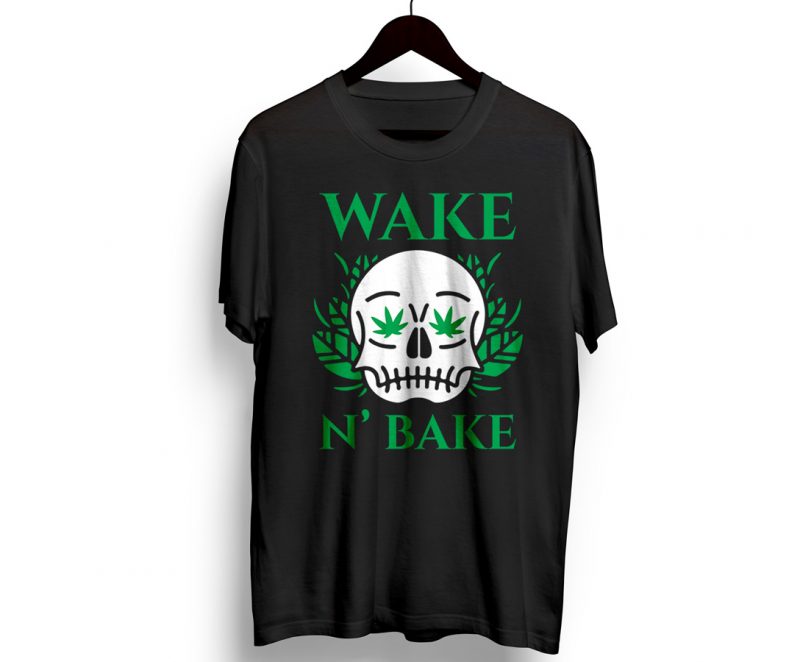 Wake & Bake Skull graphic t-shirt design