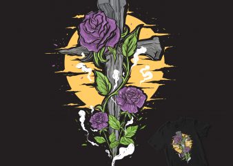 a cross with flower ornaments graphic t-shirt design