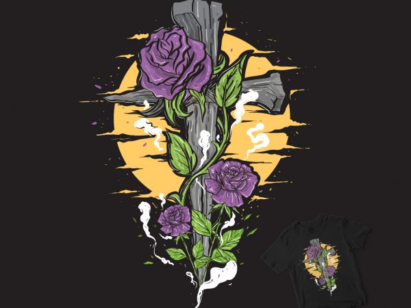 A cross with flower ornaments graphic t-shirt design