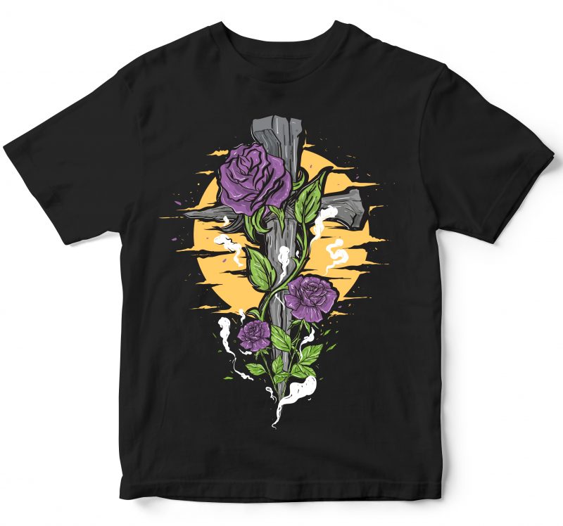 a cross with flower ornaments graphic t-shirt design