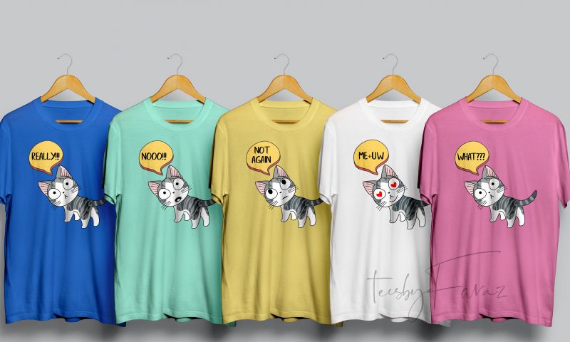 Pack of 5 Cat Tshirts t shirt design for merch teespring and printful