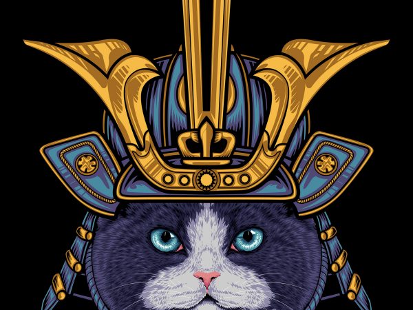 Samurai cat illustration graphic t-shirt design