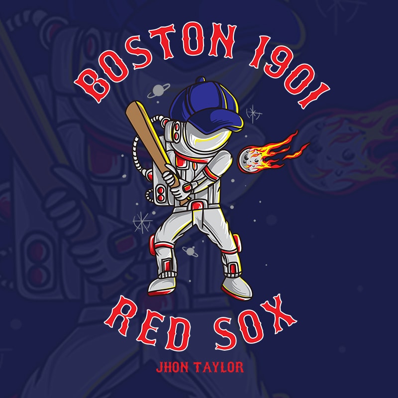 Boston Red Sox Astronaut playing baseball in space. Vector illustration. commercial use t-shirt design
