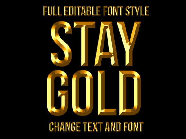 Gold text effect full editable text, font or logo t shirt design template