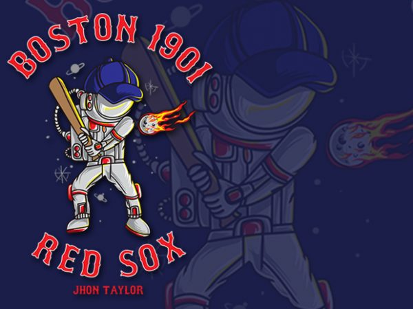 Boston red sox astronaut playing baseball in space. vector illustration. commercial use t-shirt design