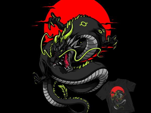 Japanese dragon t shirt design template