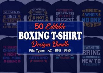 50 editable Boxing t-shirt designs bundle