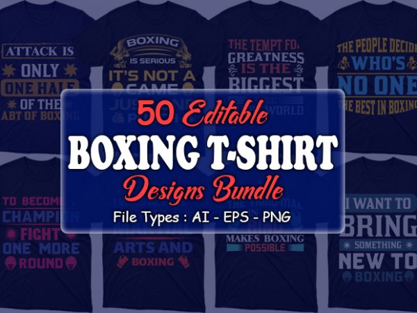 50 editable boxing t-shirt designs bundle