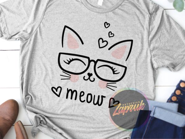 Meow cute Cat tshirt design for girl SVG, AI, PNG For sale