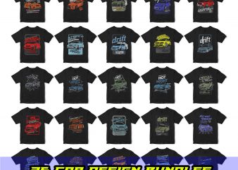 25 pop car style t-shirt designs combined with lettering design bundles