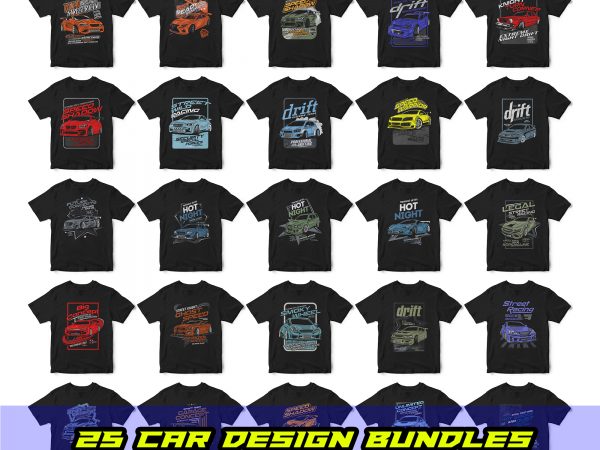 25 pop car style t-shirt designs combined with lettering design bundles