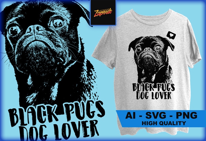Black pugs Dog Lover – ai, svg, png t shirt design for sale