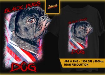 Black pugs Dog png t shirt design for sale