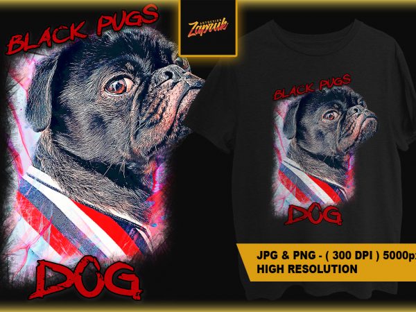 Black pugs dog png t shirt design for sale