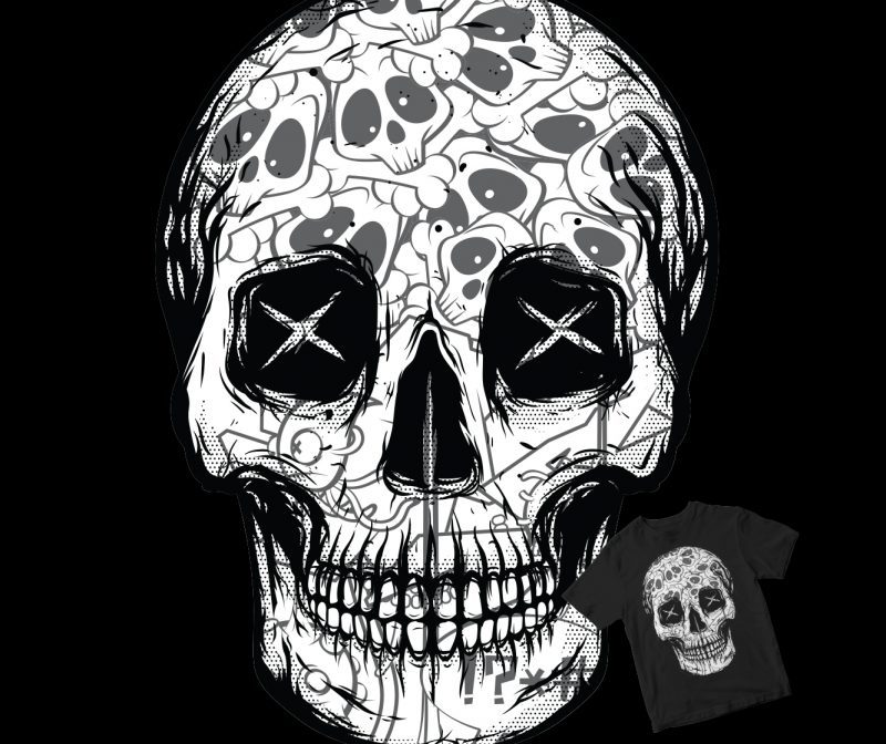 skull head pop and pattern t shirt design for download