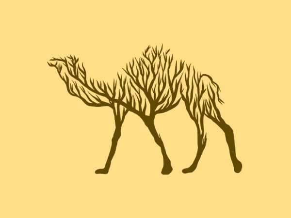 Camel animal silhouette from tree vector t shirt design for sale